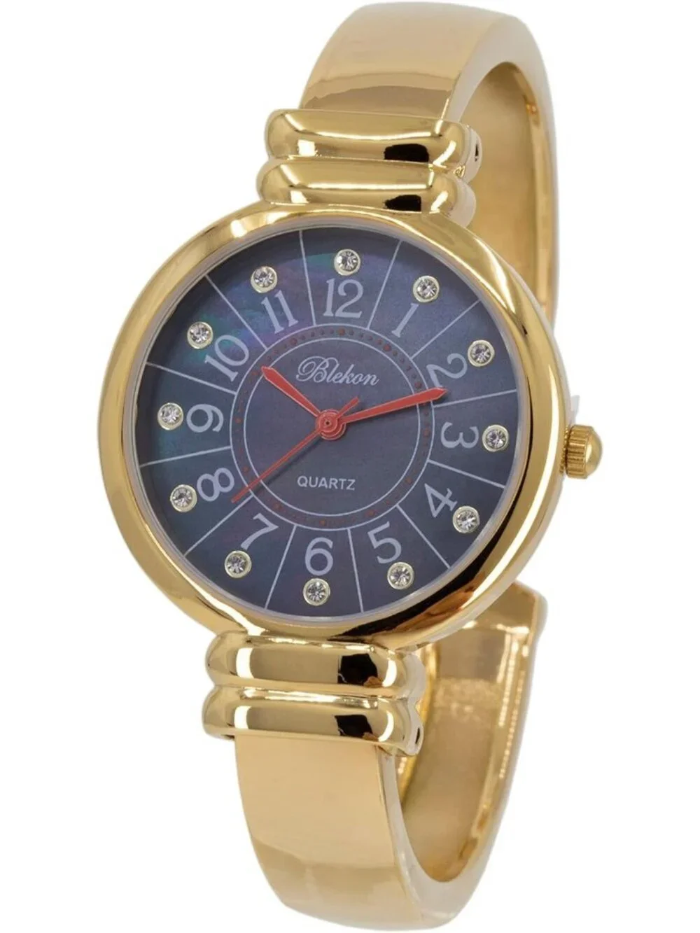 Women's Gold And Red Hands Analog Quartz Metal hinged Pearl Cuff Bracelet Watch